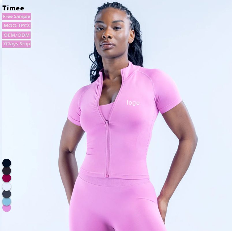 2026 Spring Summer New Full Zip Short Sleeve Sports Top Women Slim Fit Quick Dry 4 Way Stretch Cropped Yoga Jacket