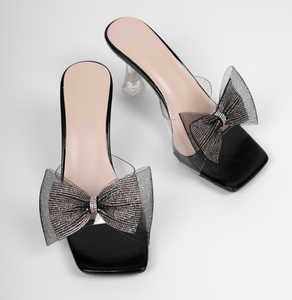 Sandales transparentes à talon avec nœud en strass pour femme – Idéales pour l'été et les occasions formelles en extérieur - Product Image 4