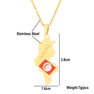 <span class=keywords><strong>África</strong></span> del Norte <span class=keywords><strong>Túnez</strong></span> <span class=keywords><strong>mapa</strong></span> nacional banderas impermeable Acero inoxidable moda joyería COLLAR COLGANTE venta al por mayor para Mujeres Hombres - Product Image 2