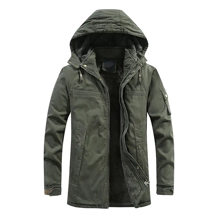 Mid-length Slim-fit Tooling Washable Detachable Hooded Winter Long Coat Men Thickened Warm Cotton Jacket