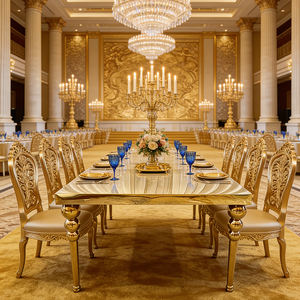 Mesa de Comedor de Lujo de <span class=keywords><strong>Metal</strong></span> Dorado, Mesa de Acero Inoxidable para Novios, Mesa para Eventos y Banquetes de Hotel - Product Image 4