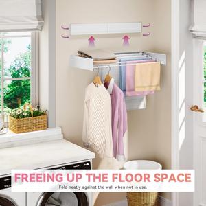Wall Mounted Retractable Collapsible Foldable Metal Laundry Clothing Holder Bathroom <b>Clothes</b> Drying <b>Rack</b> - Product Image 2