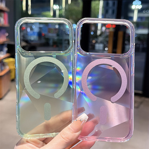 <span class=keywords><strong>Coque</strong></span> de téléphone magnétique IMD arc-en-ciel pour <span class=keywords><strong>iPhone</strong></span> 17 16 15 Pro Max, avec paillettes, losanges, transparente, colorée, et dos néon avec rangement - Product Image 5