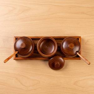 Ensemble de <span class=keywords><strong>3</strong></span> pots à épices en bois avec couvercles, cuillères et plateau – Récipients à <span class=keywords><strong>condiments</strong></span> en bois dur naturel pour rangement de cuisine - Product Image 4