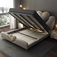 Lit plateforme YBC Princess New Chinese Queen Size, design minimaliste, rangement, bois massif, meubles pour la maison