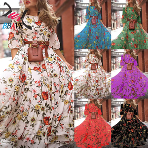 Sale Cheap Ladies Floral Print Long <b>Plus</b> <b>Size</b> Dresses Bohemian Causal Dress for Women - Product Image 3