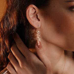 TD ต่างหูสำหรับผู้หญิงตุ้มหูแบบตัดทำจากสเตนเลสสตีลตามสั่งต่างหูแบบมีตัวอักษร12เดือนสำหรับผู้หญิง - Product Image 2