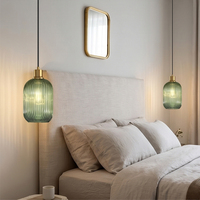 Luminaire suspendu moderne en verre côtelé vert, finition laiton, petit lustre LED pour table à manger, salon, chambre, maison