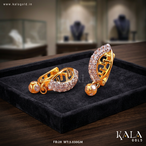 Boucles d'oreilles clipsables Kala Gold Luxury en or 18 carats style Bali pour femme, diamant taille brillant, ethniques, modernes, tendance, micro-incrustations, superbes - Product Image 4