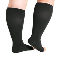 Prix d'usine S ~ 7XL Plus Size Chaussettes à manches de mollet 20-30mmHg Chaussettes à haute compression au genou à bout ouvert