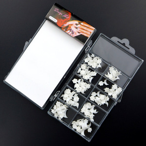 SunelPort Faux Ongles à Presser en ABS, Motif Papillon Fleur de Prunier, Style <span class=keywords><strong>French</strong></span>, 100 Pièces en Boîte, Bordure Latérale en Croissant, Blanc Porcelaine, Courts - Product Image 3