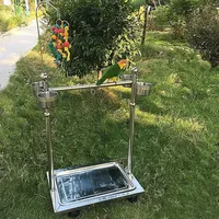 Support de mangeoire à oiseaux en métal, hauteur réglable, perchoir roulant pour perroquets avec roues et bol d'alimentation