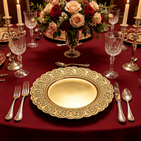 Assiettes de présentation de luxe dorées Wojia 13 pouces, revêtement poudré, motif nœud celtique en relief, bordure dentelle, pour réceptions de mariage et décoration de table de banquet