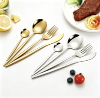 Ensemble de couverts de luxe en acier inoxydable doré, couteau à steak, fourchette, cuillère, vaisselle de table pour mariage, banquet, cadeau, vente en gros