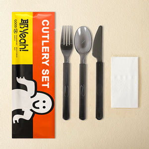 Juego de cuchillos y tenedores desechables personalizados para restaurante, cuchara de avión para llevar, palillos, cubiertos de plástico, cubiertos, juego de cubiertos con servilleta - Product Image 2