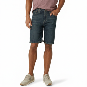 Shorts en jean délavé foncé pour homme, coupe droite, taille mi-haute, décontracté, été, coton respirant, poches, tissu tissé - Product Image 1
