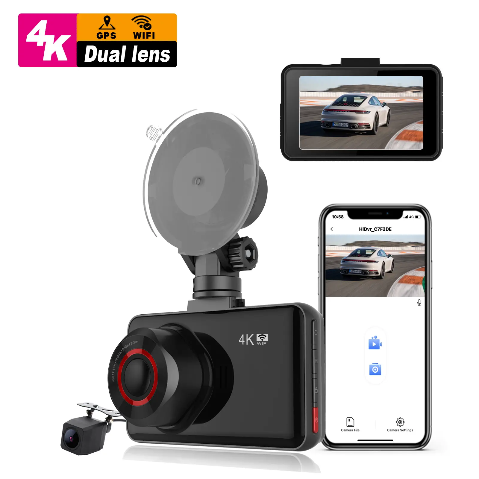 MINI auto dvr wifi gps 4k dash cam videocamera doble camara anteriore e posteriore doppia lente dash camera 4k wifi dashcam