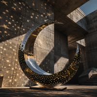 Sculpture de lune moderne en acier inoxydable poli pour extérieur, art métallique perforé en forme d'étoile, statue LED, décoration de jardin et de place publique, personnalisable