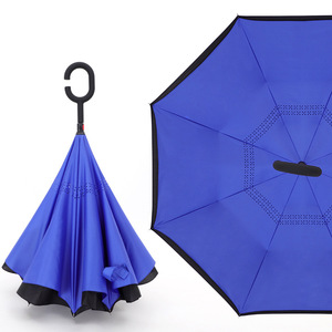 Parapluies noirs à long manche, parapluies de pluie en gros, parapluie inversé transparent personnalisé avec crochet en C, imperméable - Product Image 2