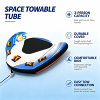 Bouée tractable pour 3 personnes, tube gonflable en PVC pour bateaux, flotteur tractable pour lac et océan avec housse en nylon