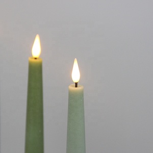 Wedding Decor <strong>Set</strong> of 3 Distressed Wax Green LED <strong>Candle</strong> <strong>Set</strong> Conical Flameless Taper <strong>Candle</strong> with 3D Real Flame - Product Image 4