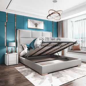 Mobili Moderni per Camera da Letto Letto Matrimoniale Semplice in Pelle con Contenitore e Testiera Alta - Product Image 3