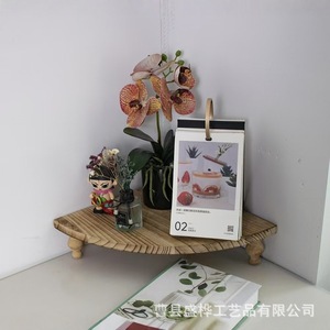 Wooden Storage Rack Fan Shaped Solid Wood <b>Desktop</b> Organizer Natural Color Multipurpose Corner <b>Shelf</b> - Product Image 1