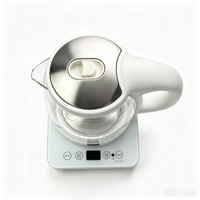 Bouilloire électrique en verre LED sans fil 2,0 L 2200 W avec fonction maintien au chaud et base rotative à 360° pour usage domestique et en camping-car