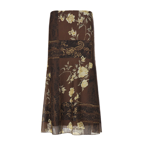 Jupe en tulle respirante à imprimé floral, style chinois vintage rustique, avec appliques, coupe trapèze, moulante et flatteuse pour femme - Product Image 6