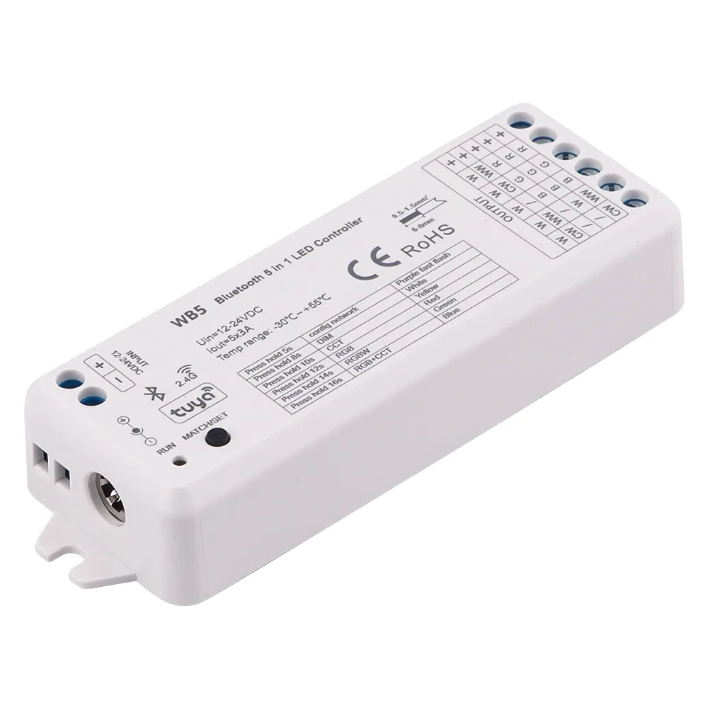 WB5 Tuya Blue tooth led RF 5 in1 dimmer 12-24VDC Constant voltage LED wifi controller for led lights