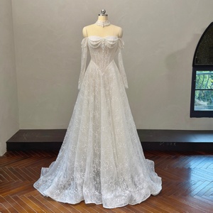 MQW02299 Vestido <span class=keywords><strong>de</strong></span> <span class=keywords><strong>Novia</strong></span> <span class=keywords><strong>de</strong></span> Encaje Completo con Cuentas, Perlas, Cordones y Cintura Estilo Vichy - Product Image 1