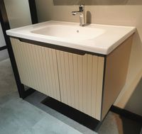 Pabrik Oem Odm Kustomisasi Meja Rias Kamar Mandi Minimalis Modern Tahan Air dari Kayu Lapis Warna Putih Gading untuk Proyek Gedung Perkantoran