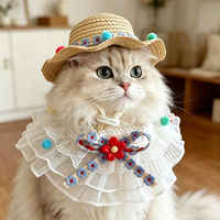 Accessoires pour animaux de compagnie : Bandana et chapeau de paille écologiques, mignons, pour chats et chiens de petite et moyenne taille, avec nœud, style adorable