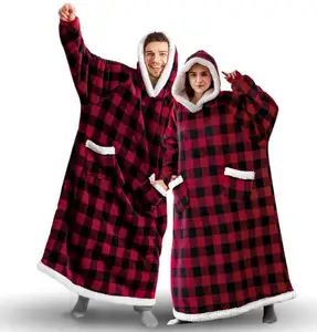 Wholesale Winter Hot Sale Solid Reversible Ultra Soft Plush Fuzzy Warm Custom Wearable Oversized Blanket Hoodie For Women