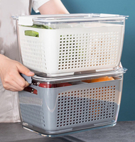 Boîte de rangement alimentaire multifonction en plastique avec panier de drainage, organiseur de réfrigérateur pour fruits, légumes et aliments frais
