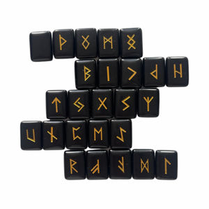 Juego de Piedras Energéticas de Obsidiana Negra con Símbolos Rúnicos Semipreciosos - Product Image 5