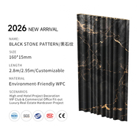 Panel de Revestimiento de Pared de WPC con Diseño de Ondas de Mármol Negro, Directo de Fábrica, 160x15mm, OEM, Impermeable, Resistente al Fuego, para Baños y Escaleras, con Certificación CE