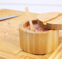 Boîte à sel moderne en bambou écologique avec couvercle magnétique pivotant, pot à condiments rond pour cuisine, cave alimentaire, pot à sel