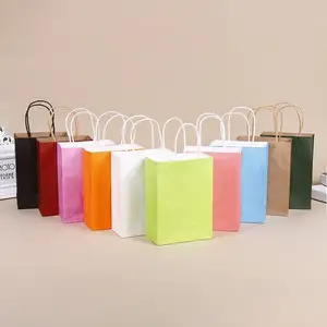 Sacolas de papel Kraft para artesanato, sacolas de papel com logotipo personalizado, sacolas de papel Kraft coloridas para presente, fornecedor com alças