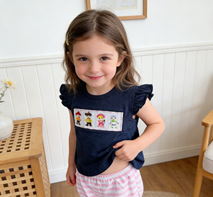 YiHui Brand Hand Smocked 100% Cotton <strong>Boys</strong> Clothing Set with Casual Cute Animal Pattern Short Sleeve Top and Shorts - Product Image 3