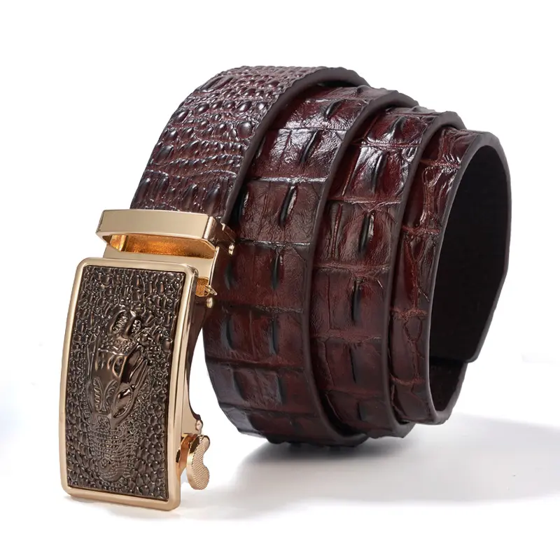 Men's Automatic Buckle Genuine Crocodile Leather Belt Men Red Crocodile Belt