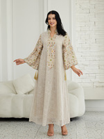 Robe Abaya brodée de sequins pour femmes musulmanes, manches longues, kaftan ample, robe maxi, tenue de soirée islamique modeste de Dubaï