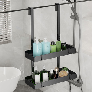 Bathroom <b>Storage</b> Rack 60X70cm Double Layer Black Wall Mounted For <b>Shower</b> Gel Shampoo Organizer Durable - Product Image 1