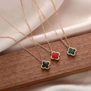 Collar de Joyería que No Destiñe, Acero de Titanio, Oro Rosa, Modelos de Diseñador, Cristal, Diamante, Collar de Trébol de Cuatro Hojas de Doble Cara - Product Image 3