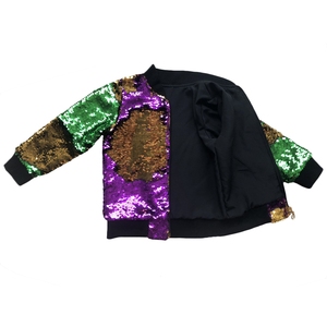 MommyและMe Mardi Grasแจ็คเก็ตชุดเบสบอลZip Cropped Coat Glitterเลื่อมผู้หญิ<span class=keywords><strong>ง</strong></span>BomberJacket - Product Image 6