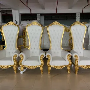 Roi et reine haut dossier moins cher trône d'or chaises chaise de mariage de luxe royal pour le marié et la mariée