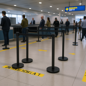 Postes Metálicos Retráctiles Negros con Cuerdas para Control de Multitudes, Divisores de Líneas, Control de Acceso en Aeropuertos y Eventos, Modelo D0100XFHA5U - Product Image 2