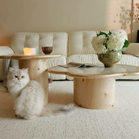 Table basse en bois de palissandre et marbre naturel, design rustique en bois massif, petite table de forme irrégulière, entièrement assemblée, luxe léger