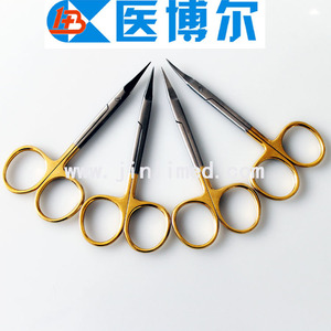 Tijeras para recortar cejas de acero inoxidable de 9.5 cm con mango dorado, para práctica, puntas rectas o curvas, venta directa de fábrica. - Product Image 2