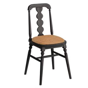 Silla de comedor francesa retro de madera maciza con asiento tapizado para comedor, uso adulto - Product Image 4